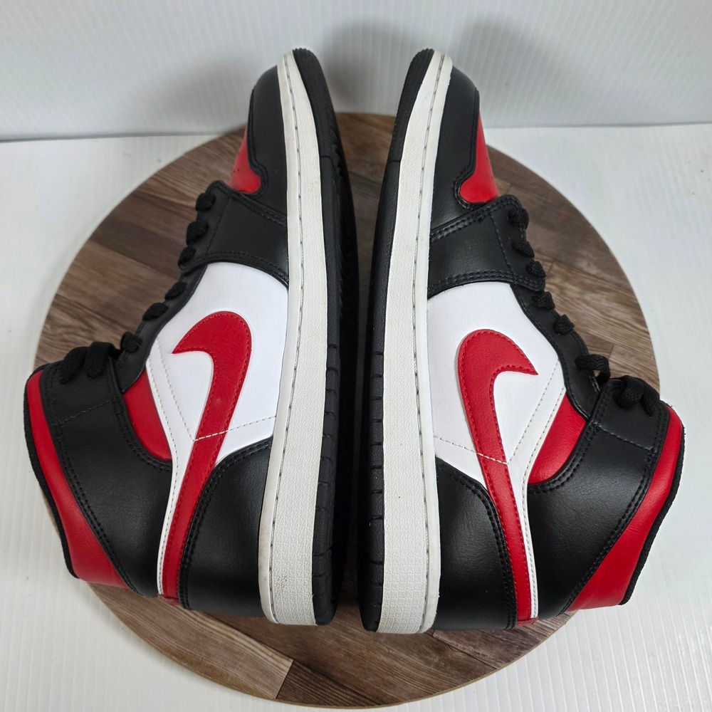 Nike Air Jordan 1 Mid Bred Toe Red/Black/White Leather Sneakers Size 8 - Picture 7 of 10
